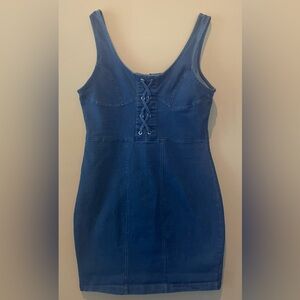 (SOLD)Derek Heart Tank Top Denim Lace-Up Dress